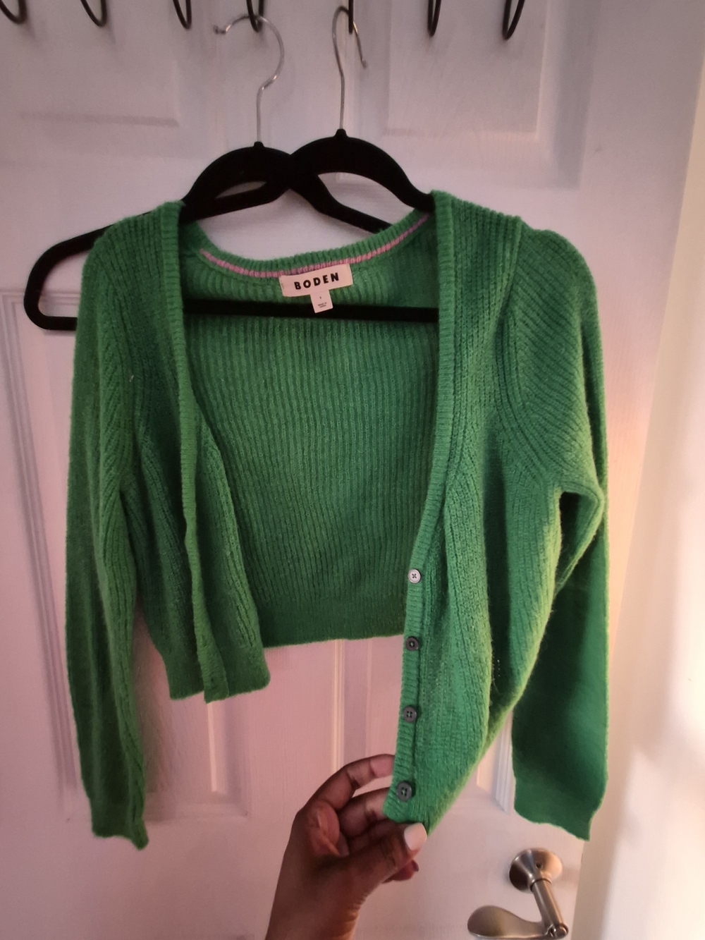 Boden Women's Cropped Button-Front Cardigan - Green